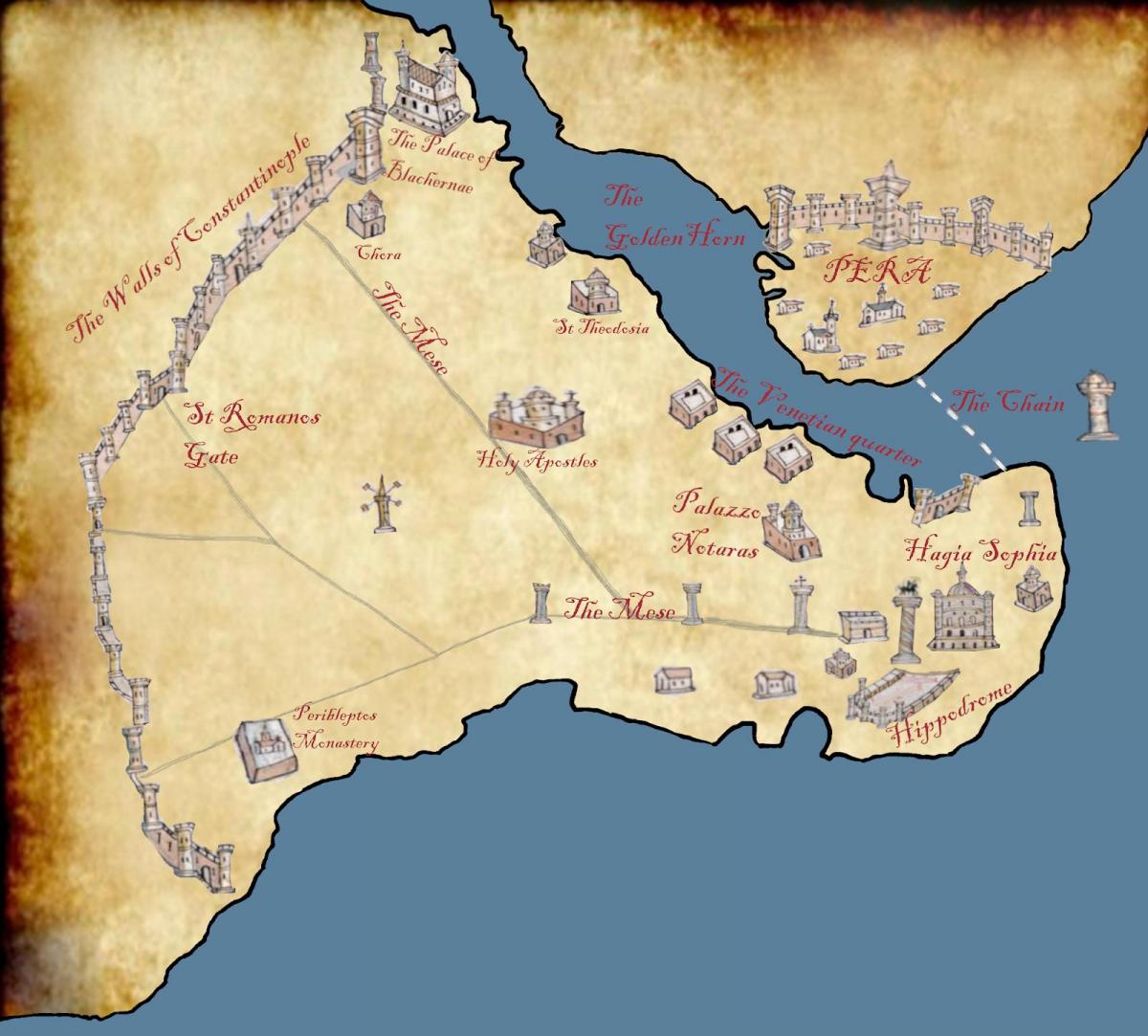mapa de constantinopla 1453